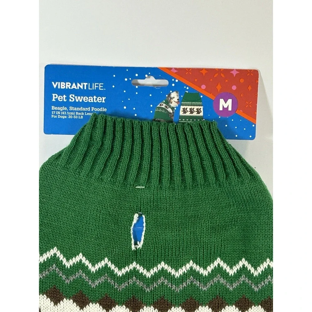 NEW Vibrant Life Pet Sweater Green w/ Squirrel Sz M 20-50 lbs Lab Shepard Boxer